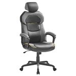 SONGMICS Office Chair, Gaming Chair, Height Adjustable, PU and Cotton-Linen Surface, Adjustable Headrest, Padded Armrests, Tilt Function, Load Capacity 150 kg, Classic Black OBG166B01