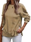 SHEWIN Womens Oversized Sweatshirt Casual Long Sleeve Crew Neck Sweatshirts Solid Lightweight Pullover Tops Fall Outfits for Women,US 16-18(XL),Brown