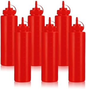 WELKOR Squeeze Bottles for Sauces,Leak-Proof Condiment Dispenser, BPA-Free Kitchen Restaurant Squeeze Bottle Set with Wide Mouth for Ketchup, Mustard,Syrup,Dressings (Red, 6Pack-32oz(900ml))