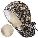 IRIS CRAFT Adjustable Working Cap with Button, Satin-Lined Cotton Working Hat Sweatband One Size, Ptl Blossom Black, One Size