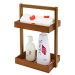 Utoplike Teak Wood Shower Caddy Corner, 2 Tier Bathroom Organizer Countertop, Standing Shower Rack with Handle, Stand Up Shower Basket for Shampoo, Shelf Rack for Inside Shower, Kitchen Desktop