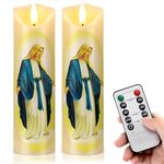 Baquler 2 Pcs Flameless LED Prayer Candle Real Wax Baptism Candle Set Devotion Religious Candles Religious Decoration Gift for Home and Office, Battery Operated with Remote Control (Miracle Lady)