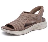 Skechers Women's Ultra Flex 3.0-Sun Warmth Hands Free Slip-ins Sandal, Mocha, 7