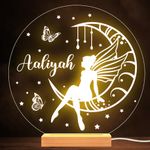 Girls Fairy Sitting On The Moon Stars Butterflies Personalised Lamp Night Light | Personalised Gift For Home, Lamp Room Décor | Kids & Adults Night Lights With Name | Personalised Gift For Bedroom |