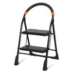 TNT THE NEXT TREND Ladder for Home use Heavy Duty Steel with Wide Steps and Top Platform with Anti Slip and Anti Skid Shoes can be Used as Step Stool in Office and Industrial Purpose (Black) (2 Step)