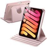 JETech Rotating Case for iPad Mini 6 (8.3-Inch 2021 Model) with Pencil Holder, 360 Degree Rotation Protective Stand Cover Clear Back, Auto Wake/Sleep (Pink)