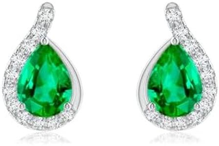 ANGARA Natural Emerald Earrings for Women | Pear Emerald Earrings with Diamond Swirl Frame in White Gold | May Birthday, Anniversary, Gemstone Jewelry Gift | AAA | 7x5mm