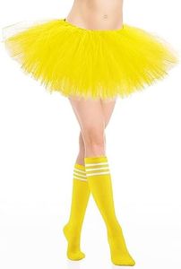 Adult Tutu Skirt 5 Layered Tulle Tutu Skirt Princess Runners Costumes Tube Socks for Women (Yellow)