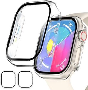 EWUONU 2 Pack Hard Case for Apple Watch Series 10 42mm Screen Protector, Tempered Glass Bumper Anti-Scratch HD Ultra-Thin Protective Face Cover for iWatch Series 10 42mm, Clear