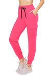 ALWAYS Women's Cargo Joggers Sweatpants - Skinny Fit Lightweight Premium Soft Stretch Pockets Pants Neon Pink M