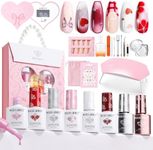 modelones Valentine's Gift Gel Nail Polish Kit With U V Light, Cat Eye Pearl Pink Red White Manicure Starter Set Sticker Base Top Coat Nail Strengthen Care Chrome Powder Gel Mini Salon For Women Girls