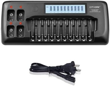 CITYORK 10+4 Bay Smart LCD Universal Battery Charger for Rechargeable AA AAA NIMH/NICD & 9V NIMH/NICD/Lion Rechargeable Batteries, Fast Charging
