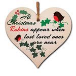 The Plum Penguin Handmade Wooden Christmas Hanging Heart Plaque Gift Robins appear when loved ones are near sentimental gift of rememberance