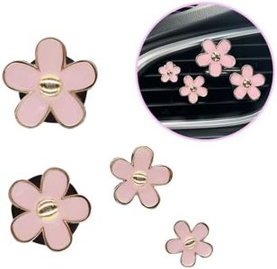 ORIESSE Flowers Car Accessories,4pcs Pink Daisy Air Vent Clips Car Air Freshener,4 Sizes Light Pink Flower Vent Clips Car Decor for Women,Refillable Diffuser