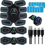 Qynoba ABS Trainer Muscle Stimulator EMS Muscle Stimulator Trainer ABS Stimulator Military with 12 Gel Pads Electric Abdominal Muscle Toner 10 Modes & 20 Intensities for Arms Waist Full Body