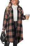 IN'VOLAND Womens Plus Size Flannel Plaid Shirts Long Sleeve Lounge Lapel Boyfriend Button Down Tartan Long Jacket Coats