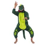 Spooktacular Creations Unisex Adult Dinosaur Jumpsuit Pajamas Dinosaur Suit Cute Green Halloween Costume for Halloween M