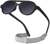 RIVBOS Baby Wrap Polarized UV400 Sunglasses - Soft Frame with Secure Strap for Infant and Newborn (0-24 Months) Black&Grey Lens RBK068