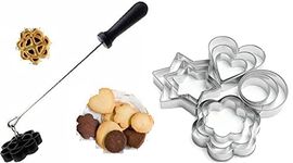 UROOJ Achu Murukku Achappam Rose Cookie Maker Achappam Mould with Heat Resistance Handle 0.2 kg Roaster & 12 Pieces Cookie Cutter Stainless Steel Cookie Cutter with 4 Different Shape