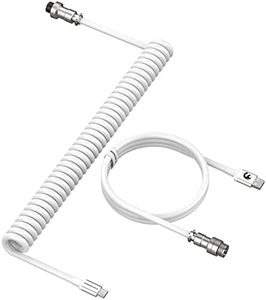 LexonElec Custom Coiled Keyboard Cable, 2.0M(0.66ft) USB-C to USB-A TPU Mechanical Keyboard Cable, Detachable Metal Aviator Double-Sleeved Wire for Gaming Keyboard(White)