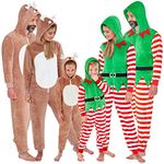 Adult Kid Unisex Family Matching Christmas Elf Reindeer Fleece Onesies UK Seller - Elf - Small