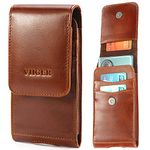 VIIGER Leather Cell Phone Holster for Belt, Flip Phone Case Smartphone Pouch for iPhone 15 Pro Max iPhone 16 Pro Galaxy S24 S23, Belt Loop Clip, Universal Belt Pouch for Men Women, Brown