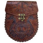 Medieval Faux Leather Waist Bag Embossed Belt Bag Side Pack Nordic Vintage Belt Pouch Renaissance Faire Cosplay Costume Accessories Viking Dice Bag (A)