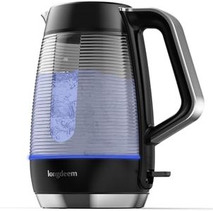 Electric Kettle, 1500W Double-Wall Glass Boiling Tea Pot, Longdeem 1.5L Cool Touch Hot Water Boiler with Heat-Resistant Handle, Wide Opening & Non-BPA with LED Light Ring