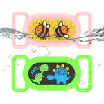 FGERWZ 2 Pack for Samsung Galaxy SmartTag2 Dog Collar Holder, Waterproof Anti-Lost Silicone GPS Tracker Hidden Case Galaxy SmartTag 2 for Dog/Cat Collar, Kids' Shoe, Bag (Pink & Green)