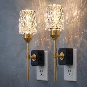 L LOHAS LED Night Light, 2 Pack Night Lights Plug into Wall, Automatic Night Lights Plug in with Auto Light Sensor, 0-100LM Adjustable Brightness Rotating Crystal Night Light, for Bedroom Hallway Home