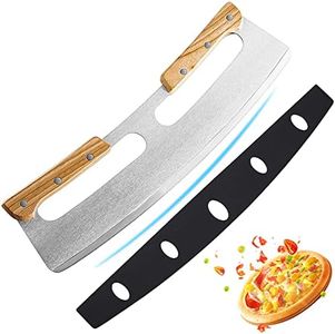 munloo Cortador Pizza, Corta Pizza Profesional Cortador de Pizza de Acero Inoxidable de 35 cm con Mango de Madera, Cuchillo Pizza Rápido e Incluso Profesional