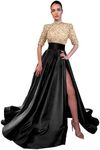 Jorshiman Champagne Black Sparkly Prom Dresses 2024 Mock Neck Ball Gown with Slit A-line Gala Dress Formal Evening Gowns with Pockets