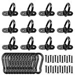 HLOGREE 12 Pack D Rings Tie Down Anchor 1/4" Trailer Anchor Rings 1200 lbs Capacity Truck Bed Anchors kit with Snap Hook Carabiner for Trailers Trucks,RV Campervan,Boats, Motorcycles Surface Mount