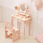 OOOK Toddler Vanity for 3 Year Old with Lights, Kids Vanity Table and Chair Set with Pretend Makeup Accessories, Dress-up Toy Vanities Pink, Ideal for Girls Aged 3+