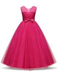 NNJXD Girls Ball Gown Wedding Princess Bridesmaid Party Prom Birthday Dress for Kids Size(130) 6-7 Years Rose