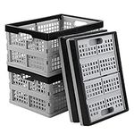 Sosody 16 L Collapsible Plastic Storage Crates, Foldable Milk Crate Baskets, Light Grey and Black, 4 Packs