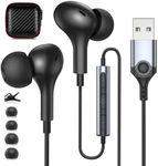 USB Headphones with Microphone for PC USB A Earbuds for PS5 Computer 2.3M Cord Magnetic in-Ear Headset Audio Control Mute Function for Laptop Desktop Notebook Headset for Office Live Broadcast Gaming