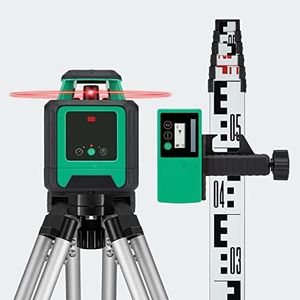 Goblin Tools RLX-MR20 Red Beam Rotary Laser Level with Tripod & Staff & All in One Hard Carry Case, Electronic Self-Levelling with 360° Horizontal Laser Beam up to 500m Working Range with Receiver