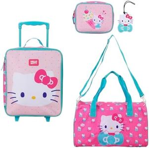 Bioworld Hello Kitty Kids' 4-Piece Travel Set With Suitcase, Duffle Bag, Toiletries Case, and Luggage Tag