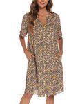 YOZLY House Dress Women Cotton Duster Robe Short Sleeve Housecoat Button Down Nightgown, Mix Flower, X-Large