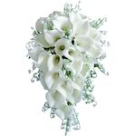 Wedding Bouquet for Bride, White Calla Lily Water Drop Waterfall Romantic Wedding Artificial Flowers Bouquets Cascading Bridal Bouquets for Wedding Ceremony and Anniversary Home Decor, A