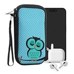 kwmobile Neoprene Sleeve for Smartphone Size L - 6.5" - Shock Absorbing Pouch Case - Protective Phone Bag - Sleeping Owl Turquoise/Brown/Mint