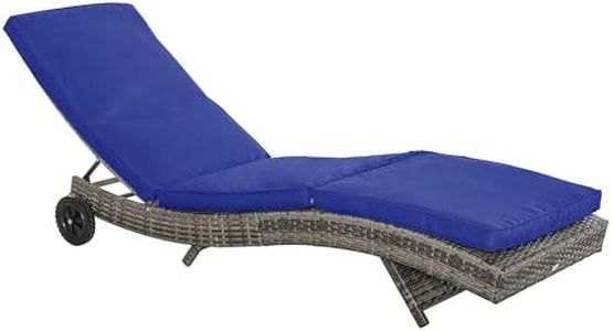 Outsunny Wicker Chaise Lounge, Outdoor Lounge Chair, 5-Level Adjustable Backrest S-Shape Rattan Lounger with Cushion & Wheels for Patio, Deck, Poolside, Dark Blue