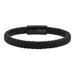 Geoffrey Beene Men's Braided Genuine Leather Bracelet with Stainless Steel Magnetic Closure,8 inches, Black