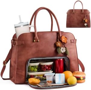 LOVEVOOK Lunch Tote Bag for Women, Insulated Lunch Bag with 17.3 Inch Laptop Compartment, Expandable Leather Work Tote with 40oz Tumbler Pocket, Office Bag for Teacher Nurse Travel
