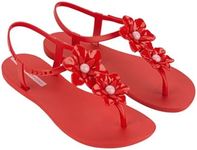 Ipanema Duo Flowers Fem Womens Sandals - Comfy Open Toe Sandals for Women, Thong Sandals w/T-Strap, Adjustable Ankle Strap, Floral Design, Dressy Sandals, Summer Dress Sandals, Red/Pink, Size 8