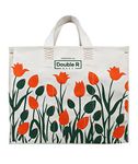 Double R Bags Big Eco Pure Cotton Canvas Shopping Bags for Carry Milk Grocery Fruits Vegetable With Reinforced Handles Jhola thaila Bag - Kitchen Essential (16.5x8.5x15-inches)