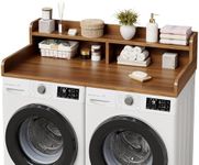 GarveeHome 54" Washer Dryer Countertop with 2-Tier Shelf & 2 Drawers， Wooden Laundry Countertop with Non-Slip Pad and Guard Rails Washer and Dryer Topper for Laundry Room Organization and Storage