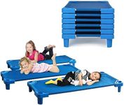 Fireflowery Toddler Daycare Cots, Stackable Kids Cots for Sleeping, Resting, Naptime Cot w/Easy Lift Corners, Great for Nursery, Preschool, Home, Pack of 6, Dark Blue