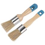 2 Pack Chalk Paint Brush, Chalk and Wax Paint Brush Chalk Paint Tool for Furniture Reusable Flat and Round Chalked Paint Brush for Folk Art Home Décor Wood Projects Furniture Stencils